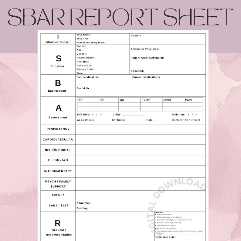 SBAR Report Sheet Sbar Nurse Sheet - Il 794xN.4370493160 Cnoj 