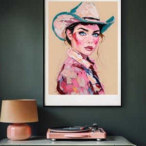 Colorful Cowgirl Digital Print – Modern Impressionist Western Wall Art – Bold Western Woman Printable Poster – Boho Cowgirl Decor