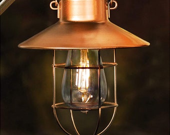 Hanging Solar Lights Lantern Lamp with Shepherd Hook, Metal Waterproof Edison Bulb Lights for Garden Outdoor Pathway (Copper)