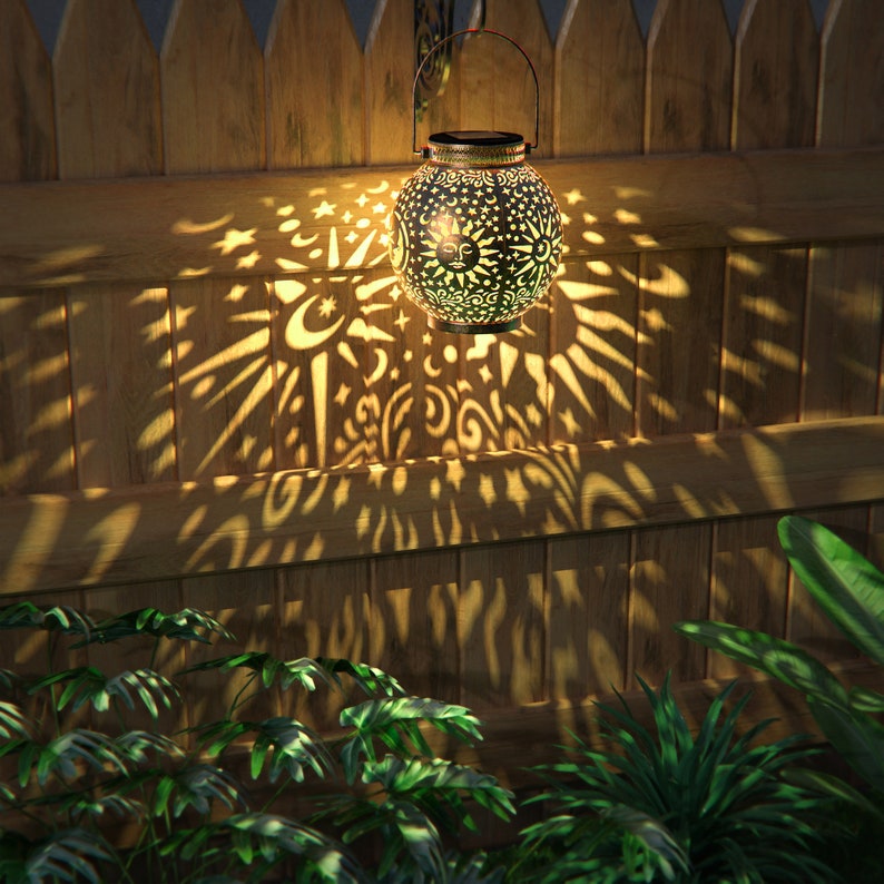 2 Pack Solar Lights Outdoor Garden Decor Hanging Solar Garden Lights for Table Design with Moon Star Sun LED image 4