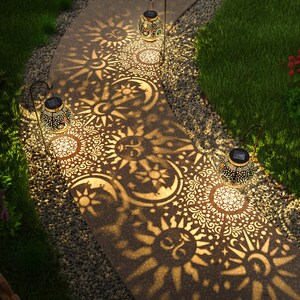 2 Pack Solar Lights Outdoor Garden Decor Hanging Solar Garden Lights for Table Design with Moon Star Sun LED image 5