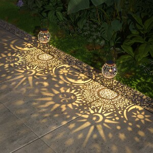 2 Pack Solar Lights Outdoor Garden Decor Hanging Solar Garden Lights for Table Design with Moon Star Sun LED image 3