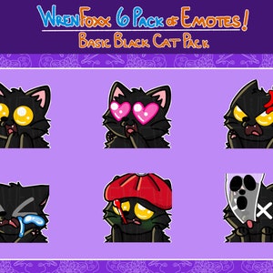 Twitch Emotes - 6 Cute Black Cat Emotes for Twitch and Discord - Basic Pack