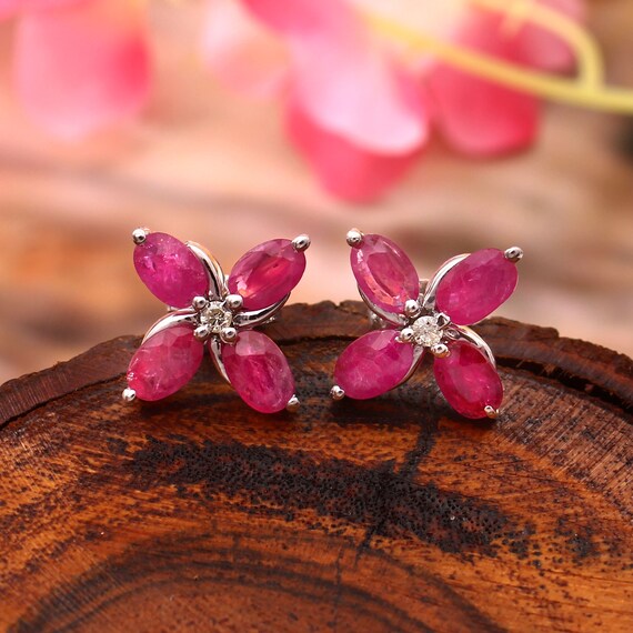 Genuine ruby stud earrings white gold deals