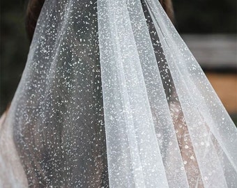 Voile cathédrale pailleté, voile de mariage blanc, voile royal, voile de mariée ivoire avec étincelles, voile de tulle étincelant, voile du bout des doigts de mariée Boho