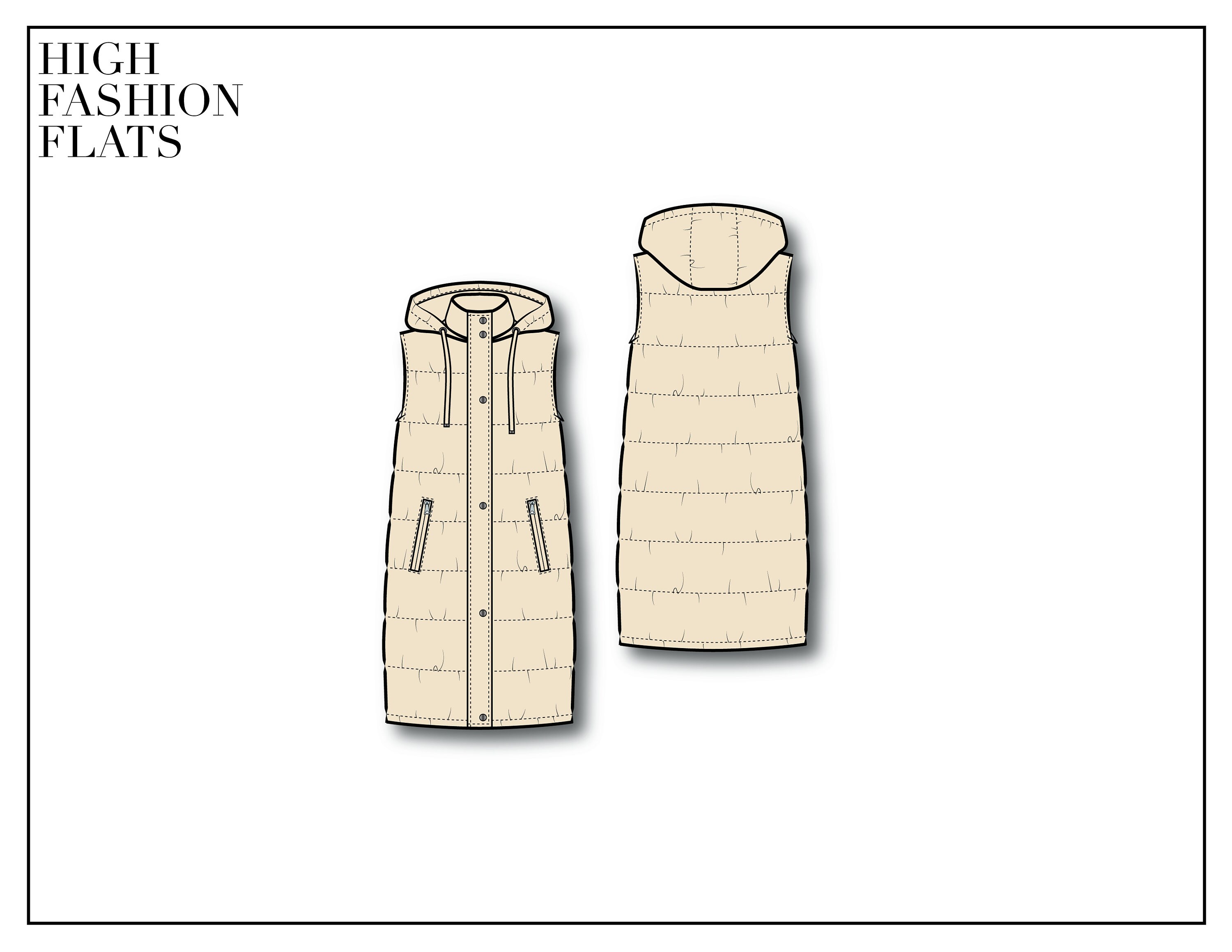 Women's Puffer Vest / Flat Sketches / Technical Drawings / Fashion ...