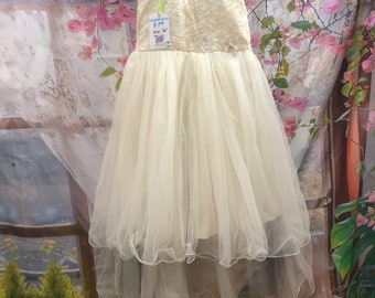Sleeveless Wedding Dress with Embroidered Skirt, Round Neck with Beading Lace, Flower Girl Layered Dress, Perfect for Bridal Shower, Size 28