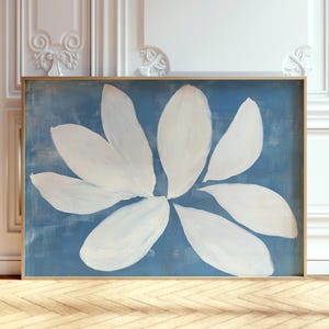 Blue Botanical Print: Minimalist Floral Wall Art, Modern Abstract Painting