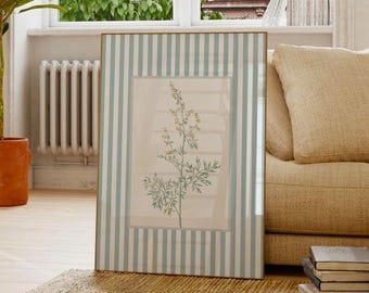 Striped Botanical Print: Danish Pastel Floral Wall Art