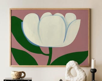 Impression de tulipes roses : art mural floral moderne, décoration minimaliste scandinave