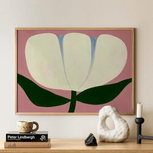 Modern Tulip Flower Wall Art, Framed or Unframed Bold Floral Print, Minimalist Scandinavian Poster, Pink Cottagecore Botanical Decor