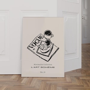 VOGUE Wall Art Print - Breakfast Art Print – Minimalist Black and White French Coffee Poster – Cute Trendy Wall Decor for Kitchen