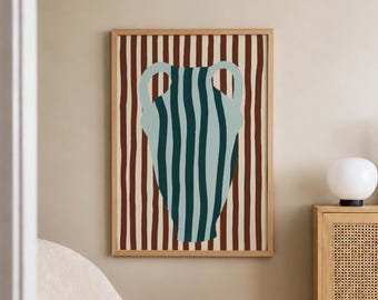 Abstract Vase Wall Art, Striped Modern Art Print, Retro Eclectic Home Decor