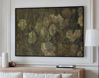 Lámina con estampado floral de estilo melancólico, arte mural botánico vintage, decoración floral impresionista oscura.