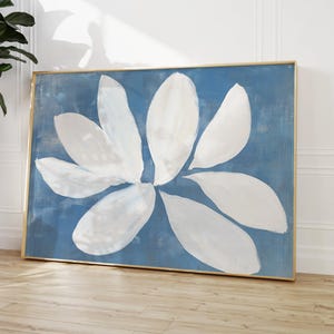 Blue Botanical Print: Minimalist Floral Art, Modern Bedroom Wall Decor