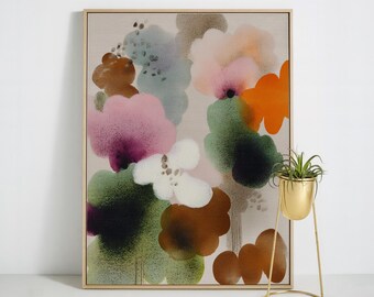 Abstract Floral Canvas Wall Art, Colorful Flower Decor, Contemporary Neutral Artwork