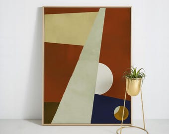 Arte mural abstracto moderno de mediados de siglo, lienzo de pintura geométrica minimalista, decoración en lienzo de terracota neutra