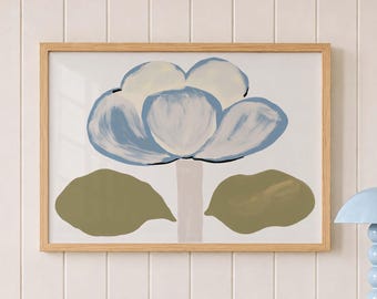 Blue Flower Wall Art, Abstract Floral Print, Coastal Decor, Modern Botanical Poster