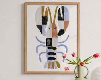 Abstract Lobster Print, Coastal Wall Art, Modern Nautical Decor