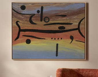 Arte abstracto minimalista para pared, pintura en tonos tierra, decoración moderna en lienzo con líneas.