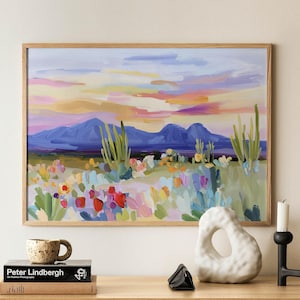 Desert Wildflower Sunset Art Print: Southwest Landscape Painting
