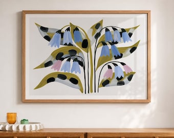 Abstract Bluebell Botanical Print, Scandinavian Floral Wall Art, Modern Nature Decor