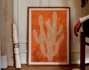 Desert Cactus Wall Art: Bold Boho Orange Print