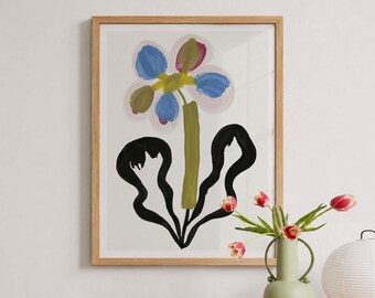 Abstract Floral Print, Scandinavian Flower Wall Art, Modern Botanical Decor
