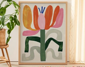 Abstract Flower Wall Art, Modern Floral Print, Colorful Botanical Artwork, Contemporary Home Decor