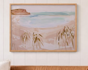 Coastal Landscape Wall Art, Abstract Beach Print, Soft Ocean Painting, Neutral Seascape Coastal Decor