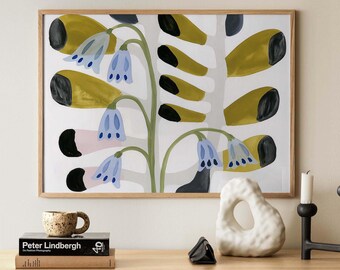 Abstract Botanical Print, Scandinavian Flower Wall Art, Modern Organic Floral Decor