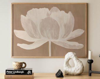 Neutral Floral Print, Beige Flower Wall Decor, Minimal Botanical Poster