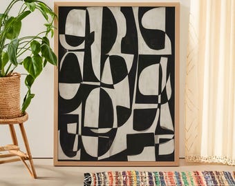 Lámina abstracta en blanco y negro, decoración de pared geométrica moderna, obra de arte minimalista que marca la diferencia.