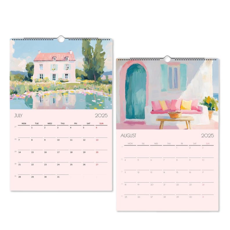 2025 Pastel Wall Calendar Artsy Wall Calendar Watercolor Art Monthly
