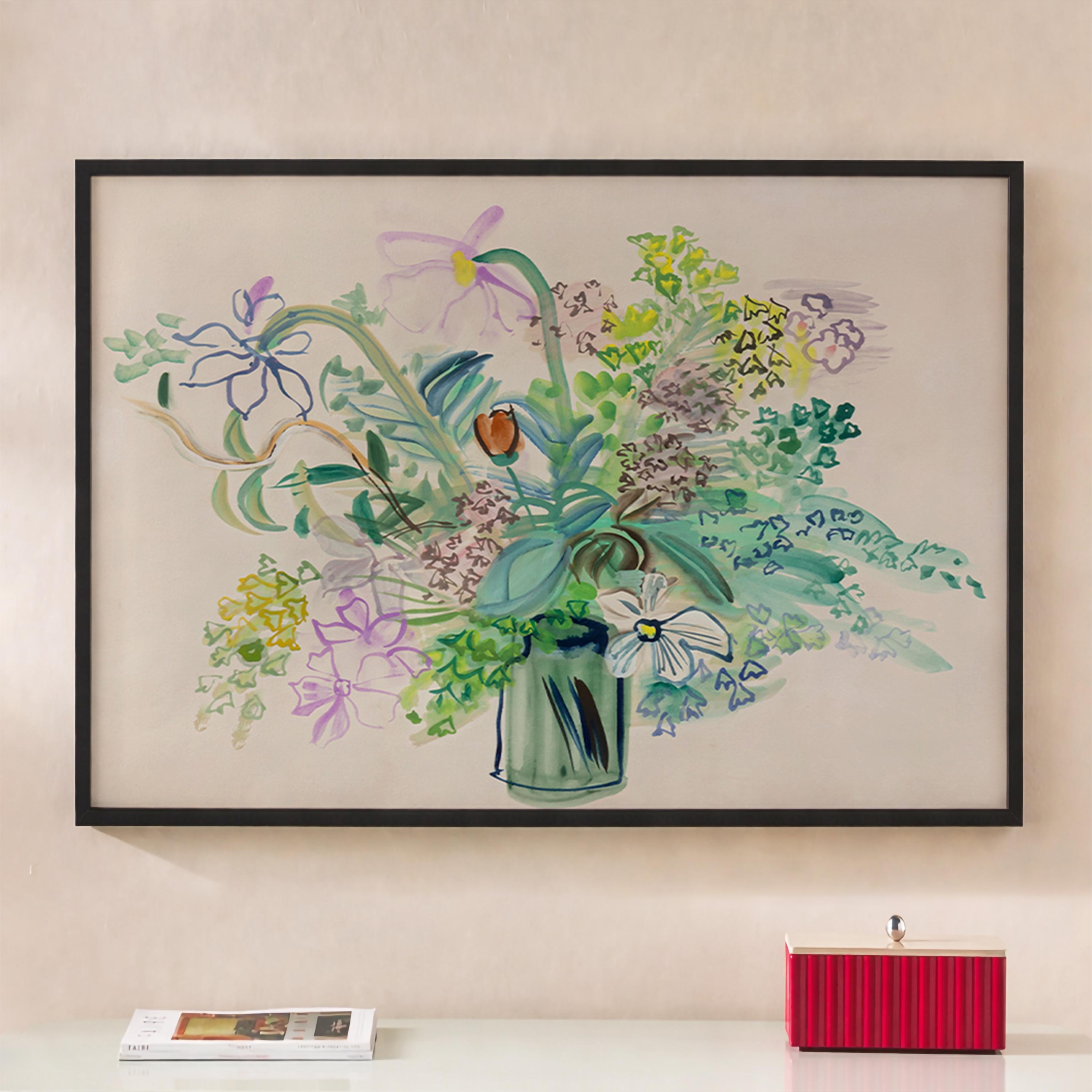 Wildflower Bouquet Wall Art Print, Abstract Floral Vase Artwork, Soft ...