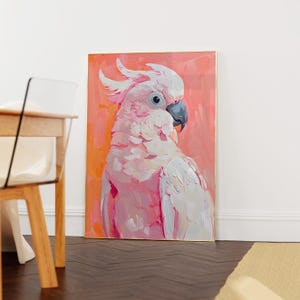 Pastel Pink Bird Wall Art Print | Tropical Bird Decor | Vibrant Parrot Painting Print | Modern Boho Animal Poster | Exotic Wildlife Artwork