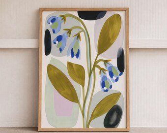 Bluebell Botanical Print, Spring Flower Wall Art, Modern Botanical Decor, Wildflower Painting