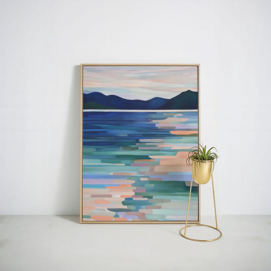 Abstract Ocean Sunset Canvas Wall Art – Modern Coastal Canvas in Blue ...