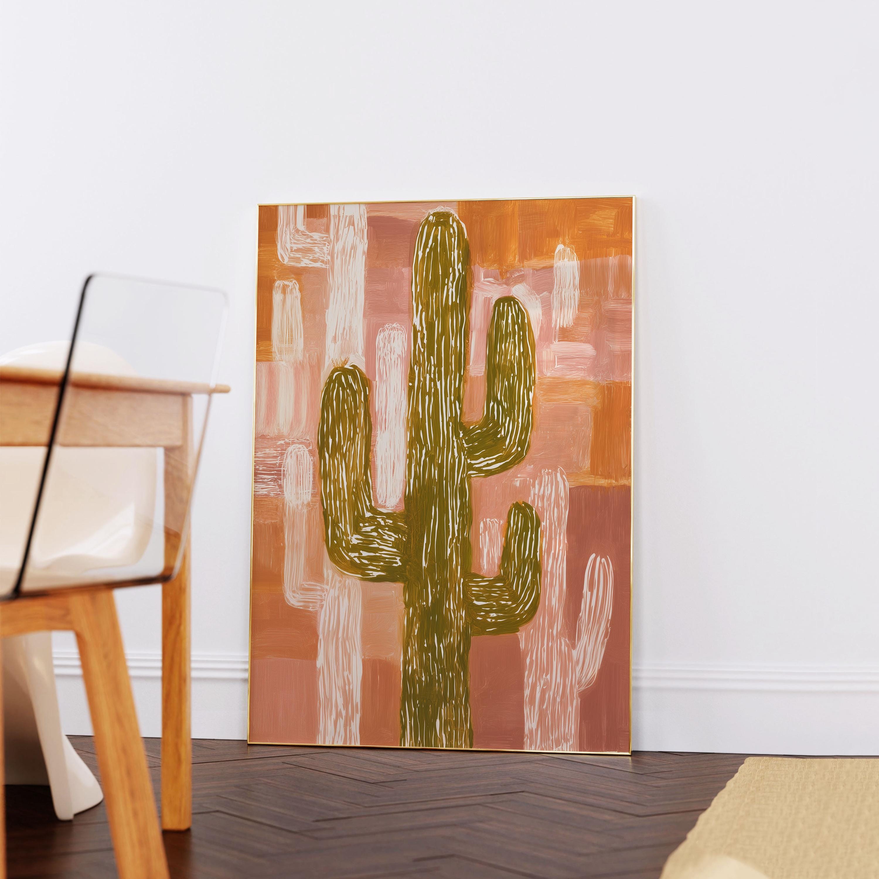 Pink Terracotta Cactus Wall Art Print – Modern Desert Botanical Poster ...