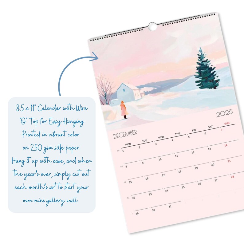 2025 Pastel Wall Calendar Artsy Wall Calendar Watercolor Art Monthly