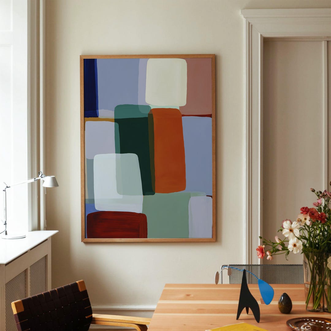 Geometric Abstract Wall Art Print: Modern Color Block Poster in Earthy ...