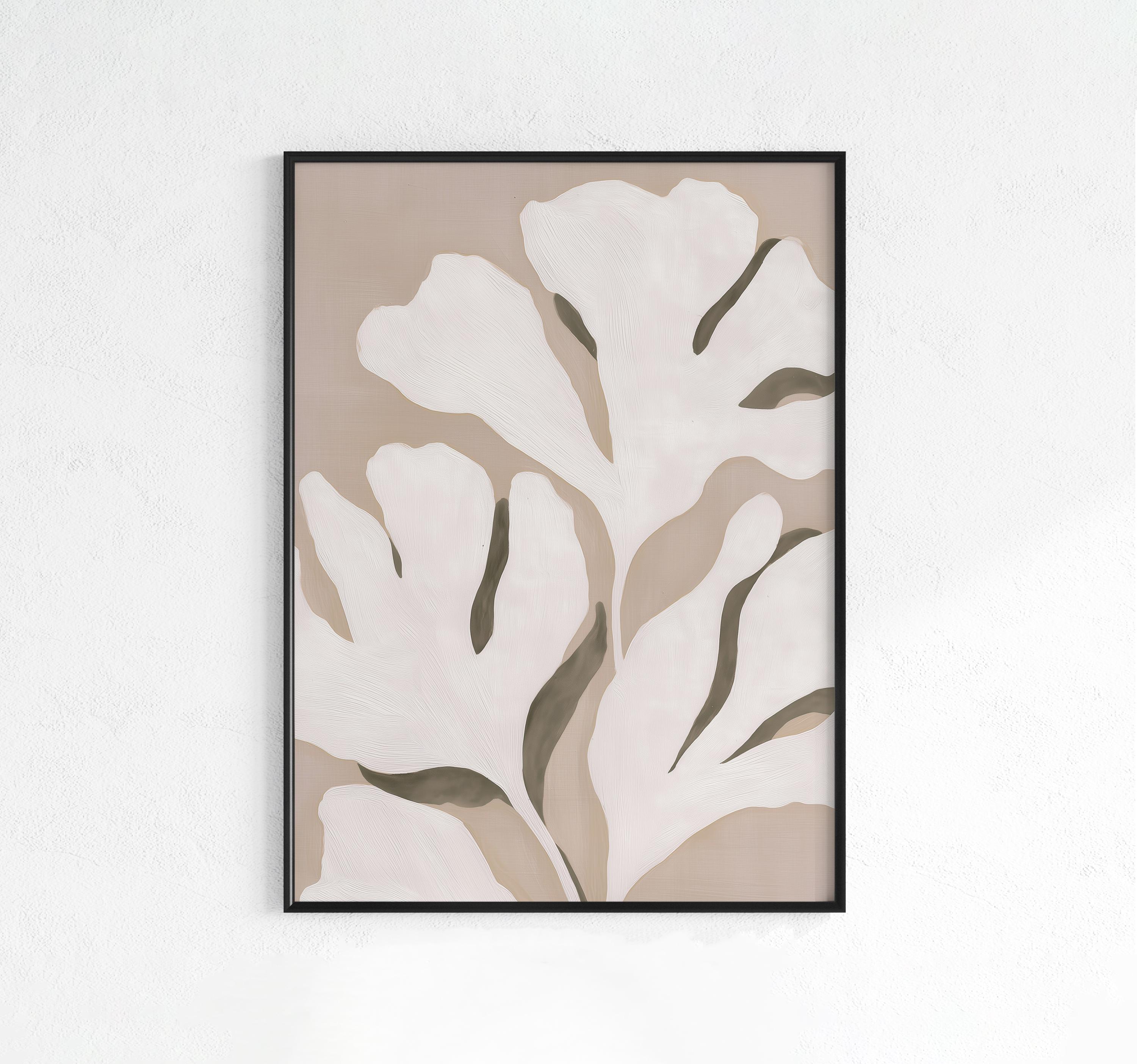 Neutral Botanical Wall Art Print, Minimalist Beige Floral Decor, Modern ...