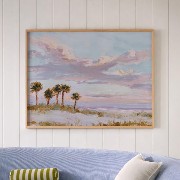 Pastel Coastal Palm Tree Wall Art Soft Beach Landscape Print