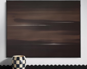Dark Abstract Landscape Wall Art, Moody Minimalist Canvas, Brown Horizon Modern Decor