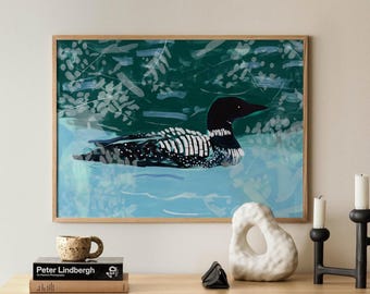 Loon Art Print: Modern Rustic Bird Painting, Lake House Decor