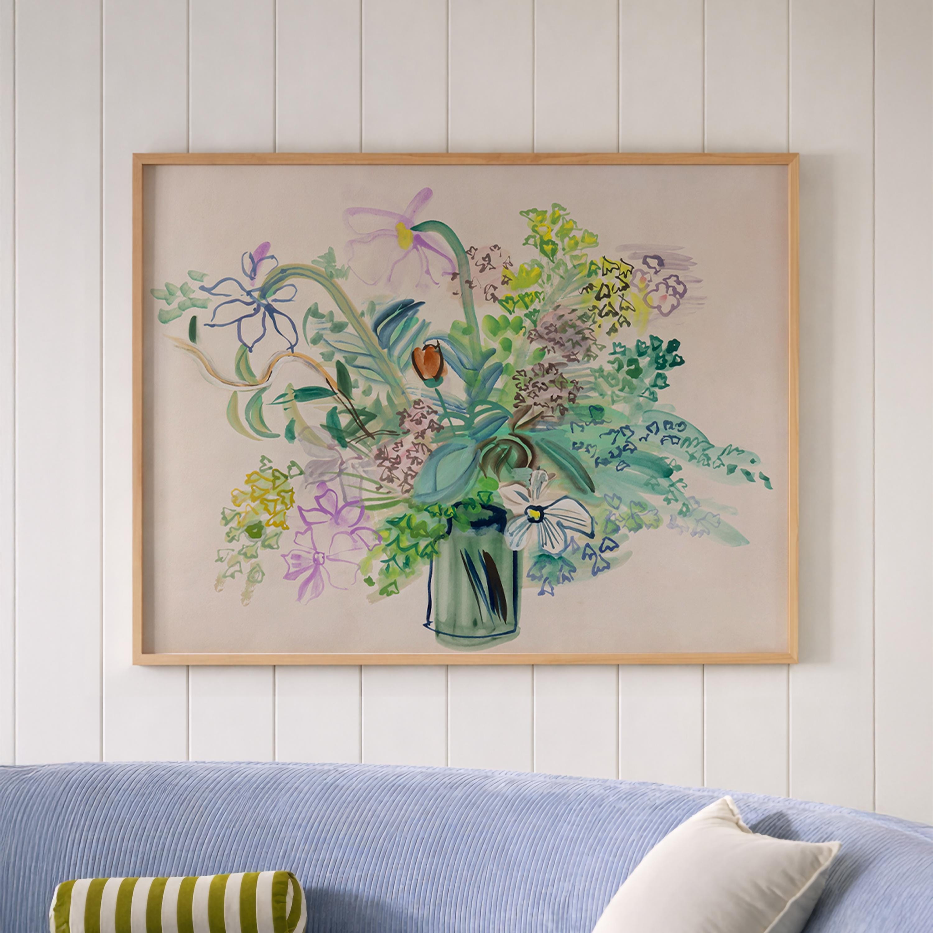 Wildflower Bouquet Wall Art Print, Abstract Floral Vase Artwork, Soft ...