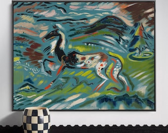 Cuadro abstracto de caballo para pared, lienzo expresionista de animales, decoración moderna y colorida de paisajes.