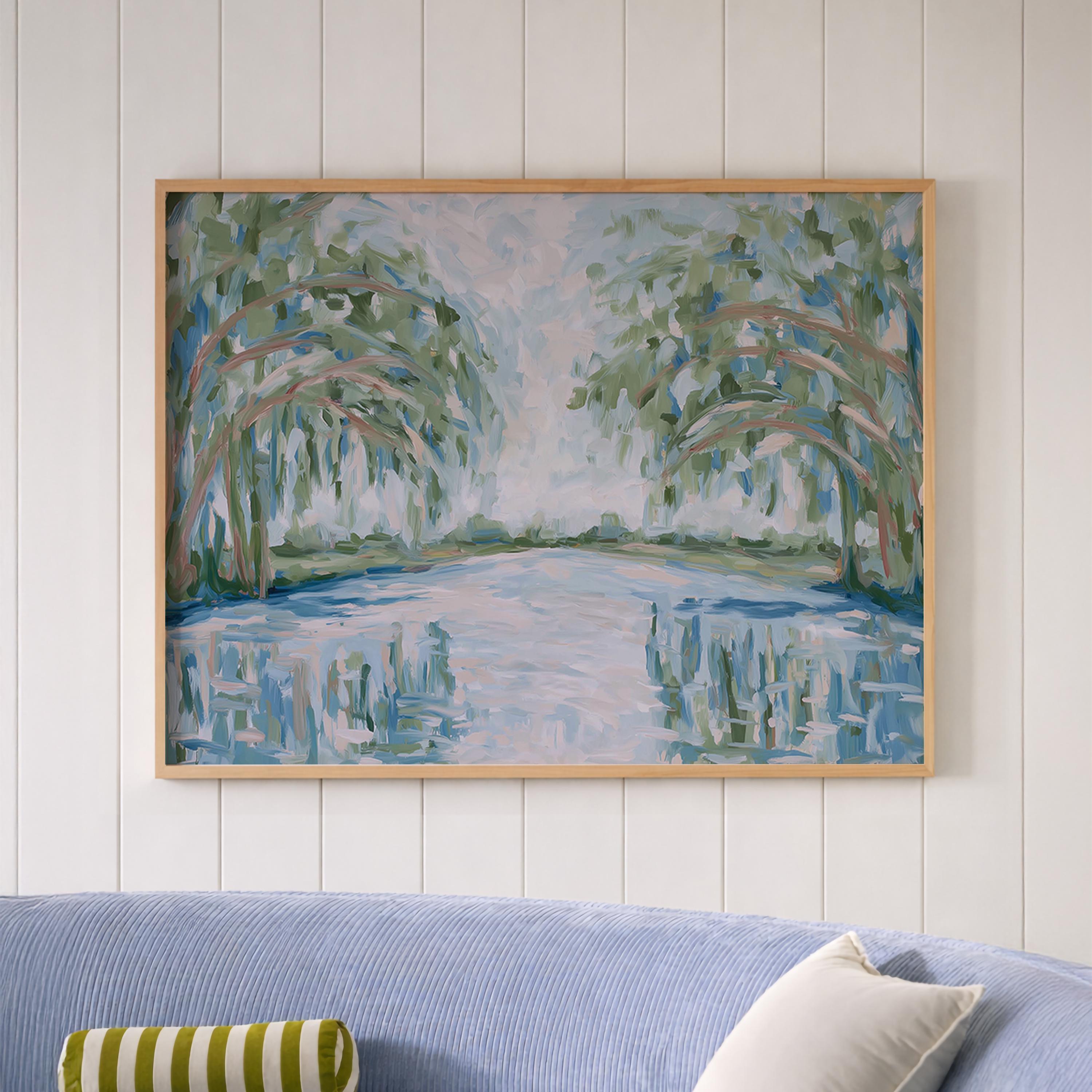 Abstract Landscape Art Print – Serene Lake and Trees Wall Decor in Blue ...