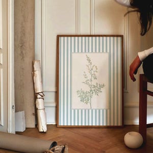 Striped Botanical Print: Danish Pastel Floral Wall Art