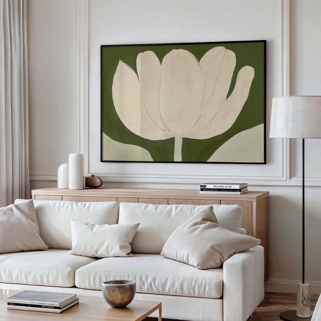 Minimalist Tulip Art Print: Olive Green Botanical Wall Decor - Etsy